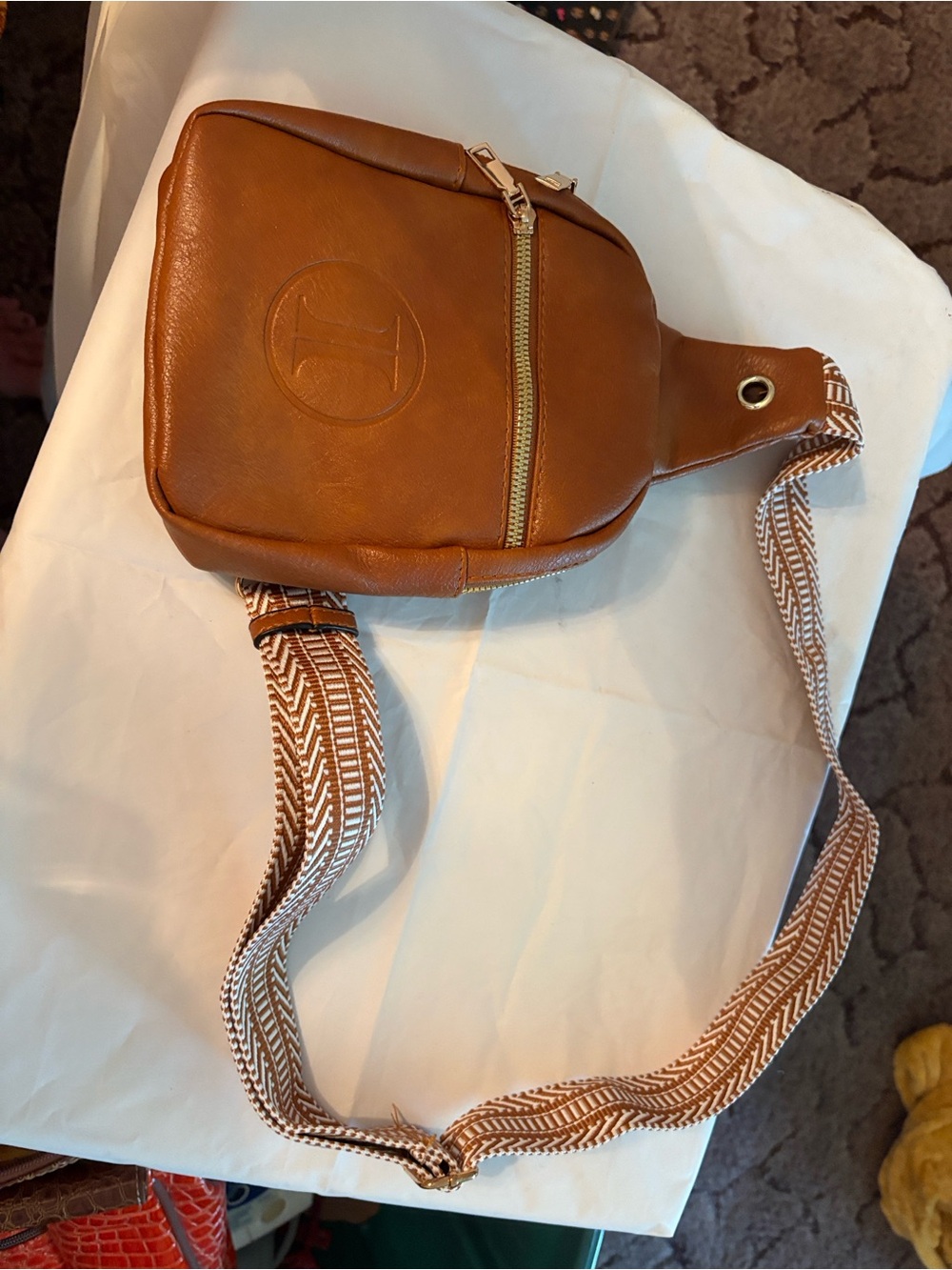 Faux Leather Crossbody Sling Bag - Tan